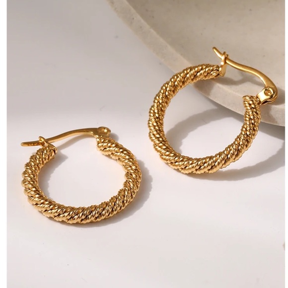Jewelry - 18K Gold Plated Stainless Steel Twisted Hoop Earrings